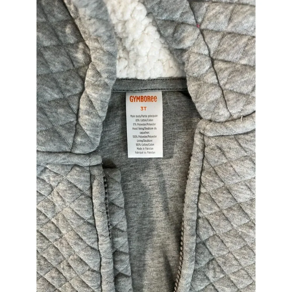 Gymboree Toddler Gray Quilted Zip-Up Hoodie Jacket Sherpa Lined Size 3T